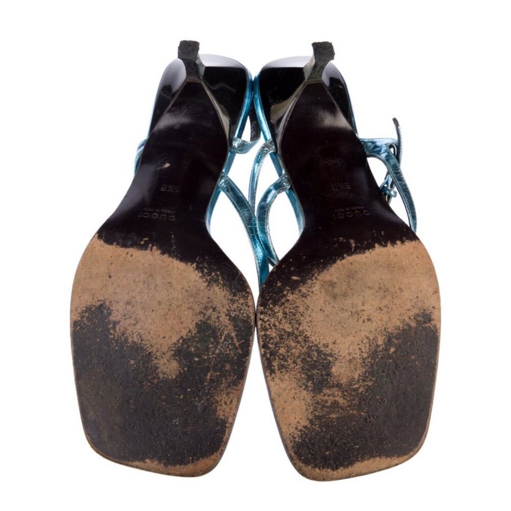 Gucci Authentic Solid Blue Metallic Slingback Low… - image 5